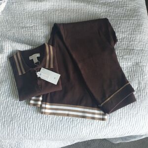 Caroline Constas Rich Brown Short Sleeve Polo Knit Set